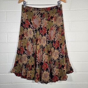 Vtg Sarah Arizona Reversible Midi Skirt Large Floral Rayon India Boho Absract